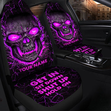 Personalized Name Purple Skull Lava Hold on Car Seat Covers Universal Fit Set 2 Q150908