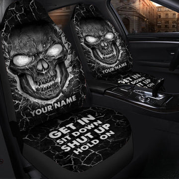 Personalized Name Black Skull Lava Hold on Car Seat Covers Universal Fit Set 2 Q150908