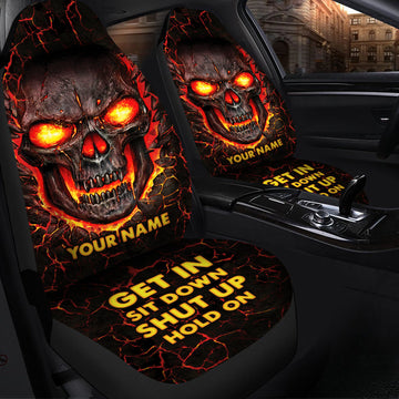 Personalized Name Red Skull Lava Hold on Car Seat Covers Universal Fit Set 2 Q150908