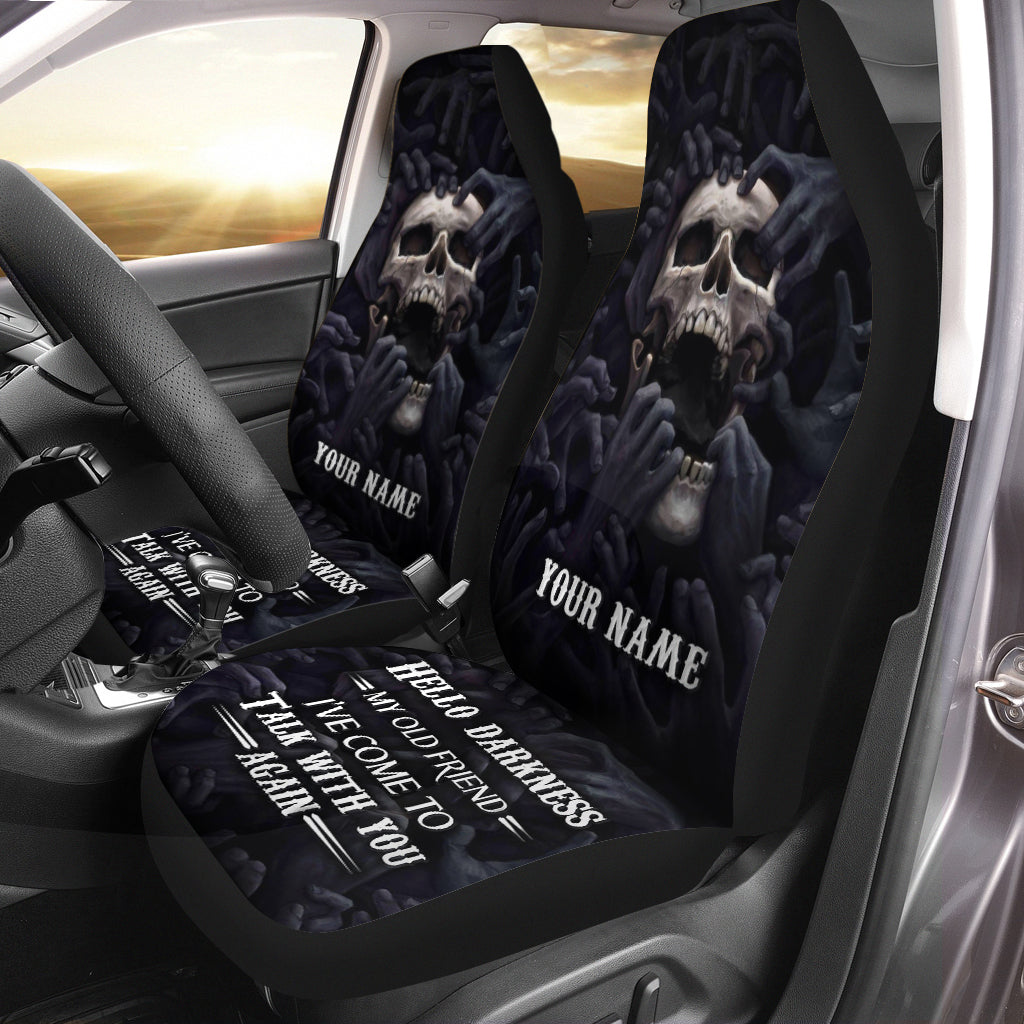Personalized Name Skull Hello Darkness Hold on Car Seat Covers Universal Fit Set 2 Q150909