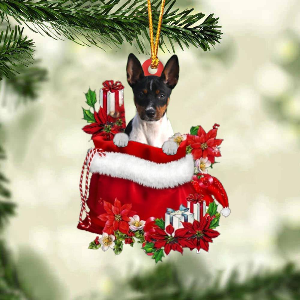 Rat Terrier In Gift Bag Christmas Ornament, Gift For Dog Lovers