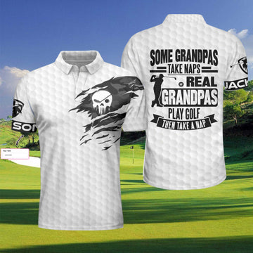 Real Grandpas Play Golf Custom Polo Shirt Personalized Golf Shirt For Men Funny Skull Golf Polo Shirt - 1