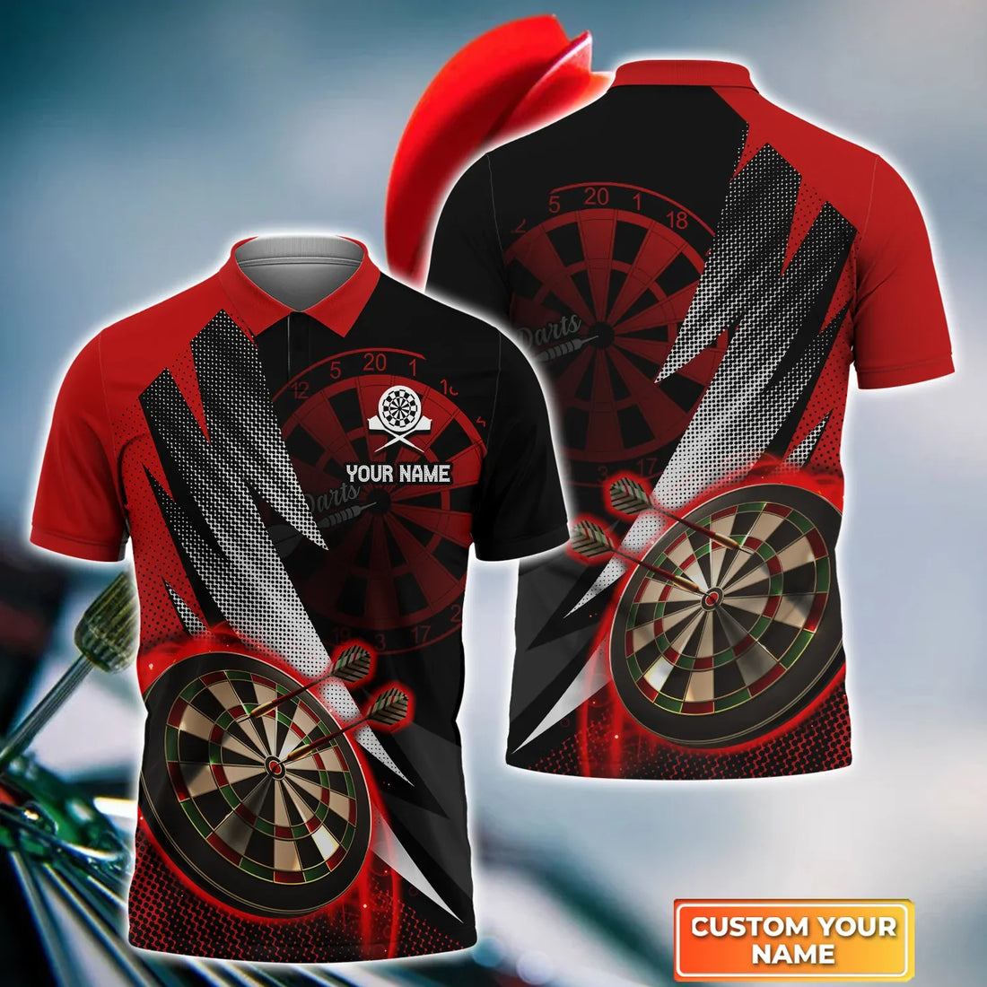 Darts And Deer Personalized Name 3D Polo Shirt For Darts Player, Dart Team Shirts, Polo shirt for men