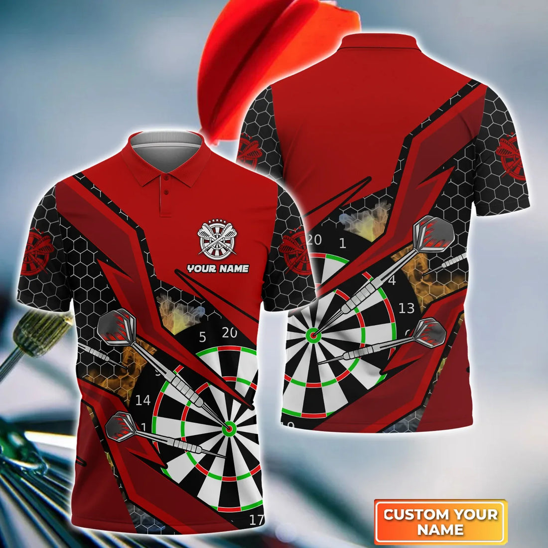 Red Darts Personalized Name 3D Polo Shirt, Gift For Darts Player, Dart Team Shirts, Polo shirt for men