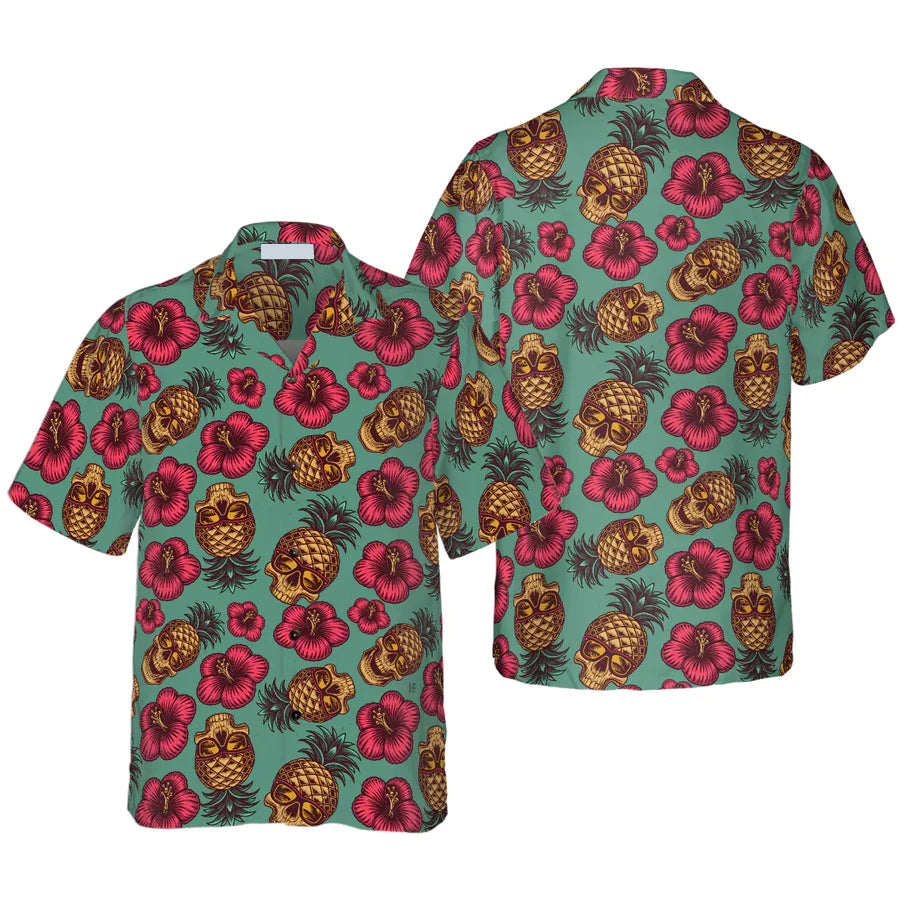 Retro Pineapple Skull Pattern Hawaiian Shirt, Summer Hawaiian shirt for men and women