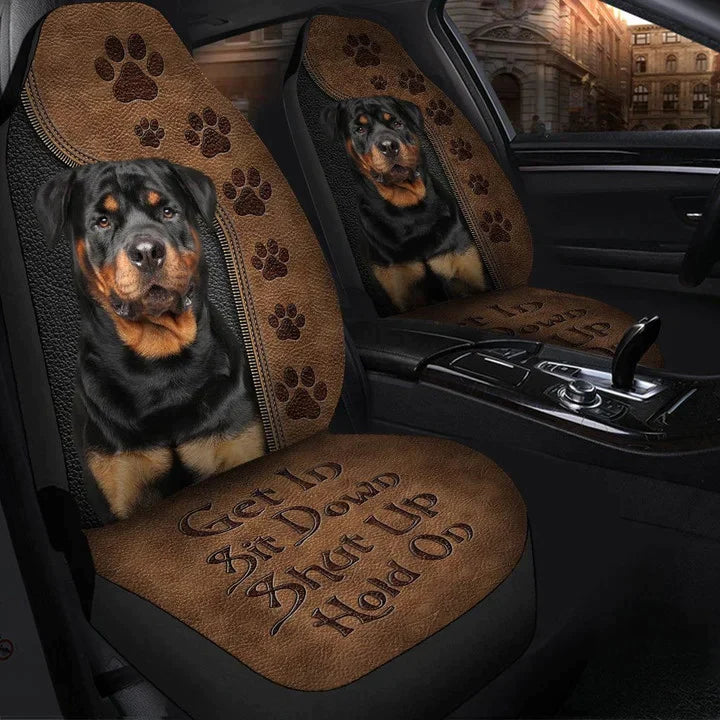 Rottweiler Hold on Funny Car Seat Covers, Front Bucket Seat Cover For Car