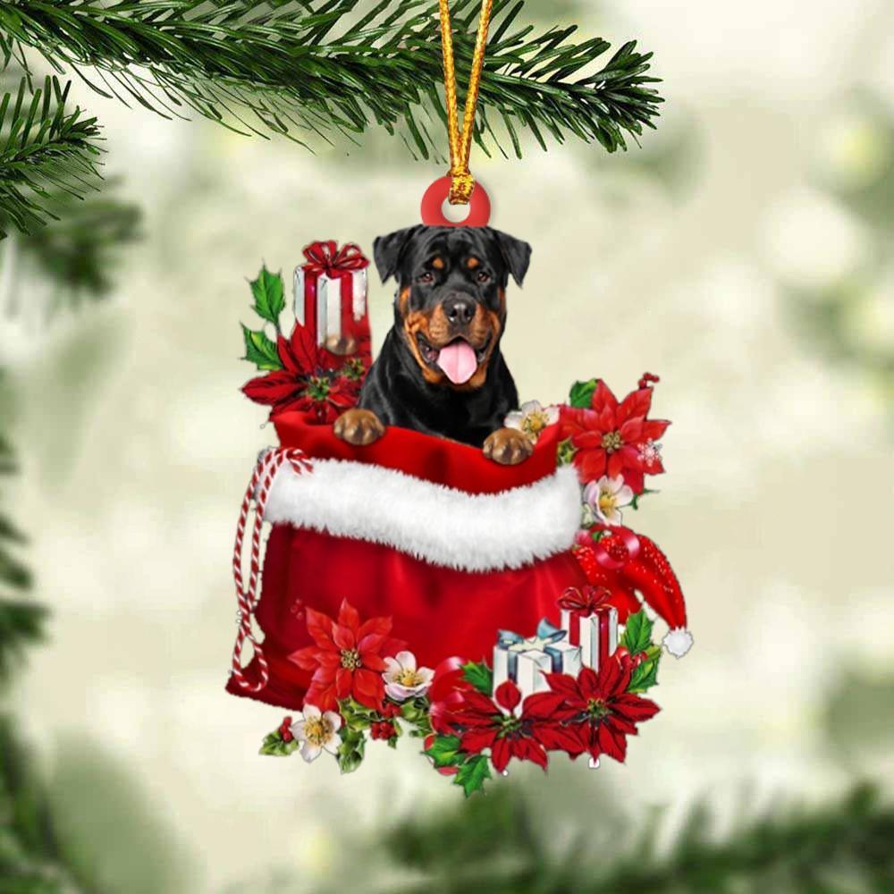 Rottweiler In Gift Bag Christmas Ornament, Gift For Dog Lovers