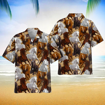 Running Horses Wild Hawaii Shirt Button Down Short Sleeves Hawaiian Full Print Shirt