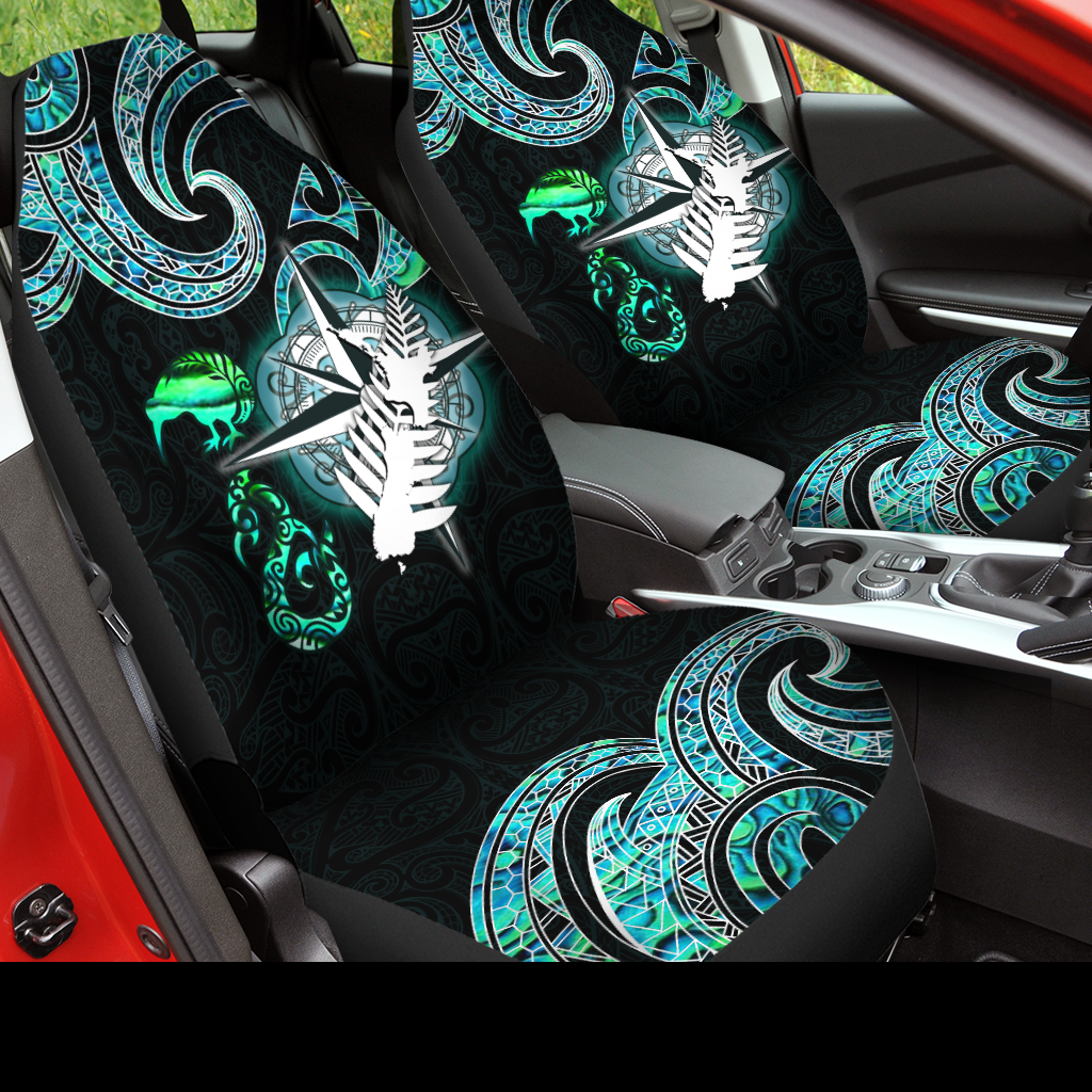 3D Seat Covers For Car, Aotearoa New Zealand Maori Shell Compass Kiwi And Manaia Car Seat Cover