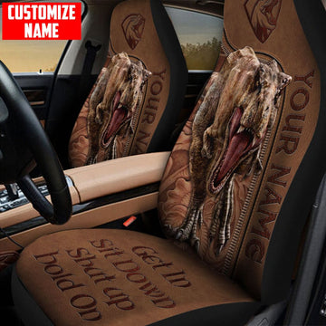 Customized Name Dinosaurs Printed Car Seat Covers, Custom Front Seat Cover For A Car