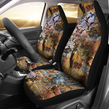 Camo Hunting Animals On Front Car Seat Covers