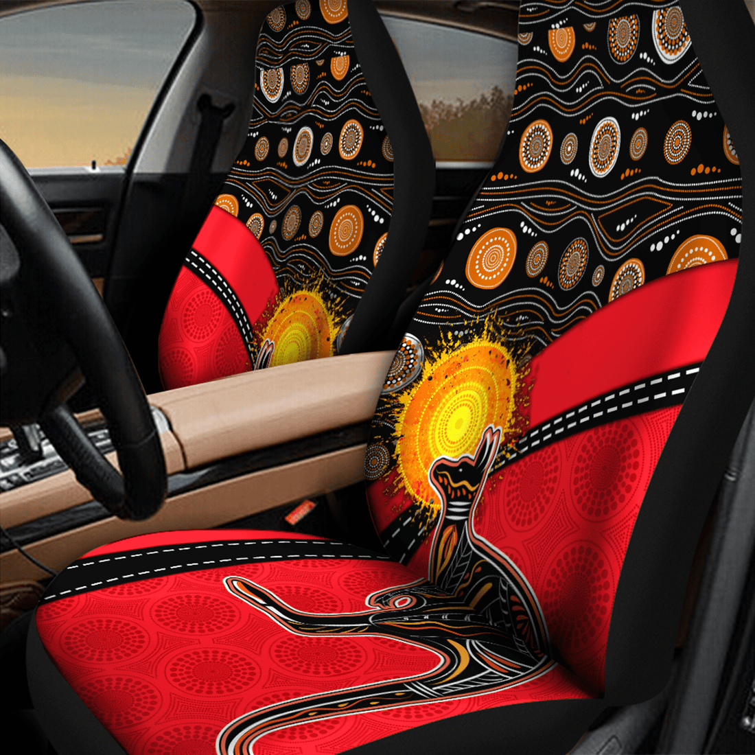 Aboriginal Kangaroo Running Australia Day Printed Car Seat Cover