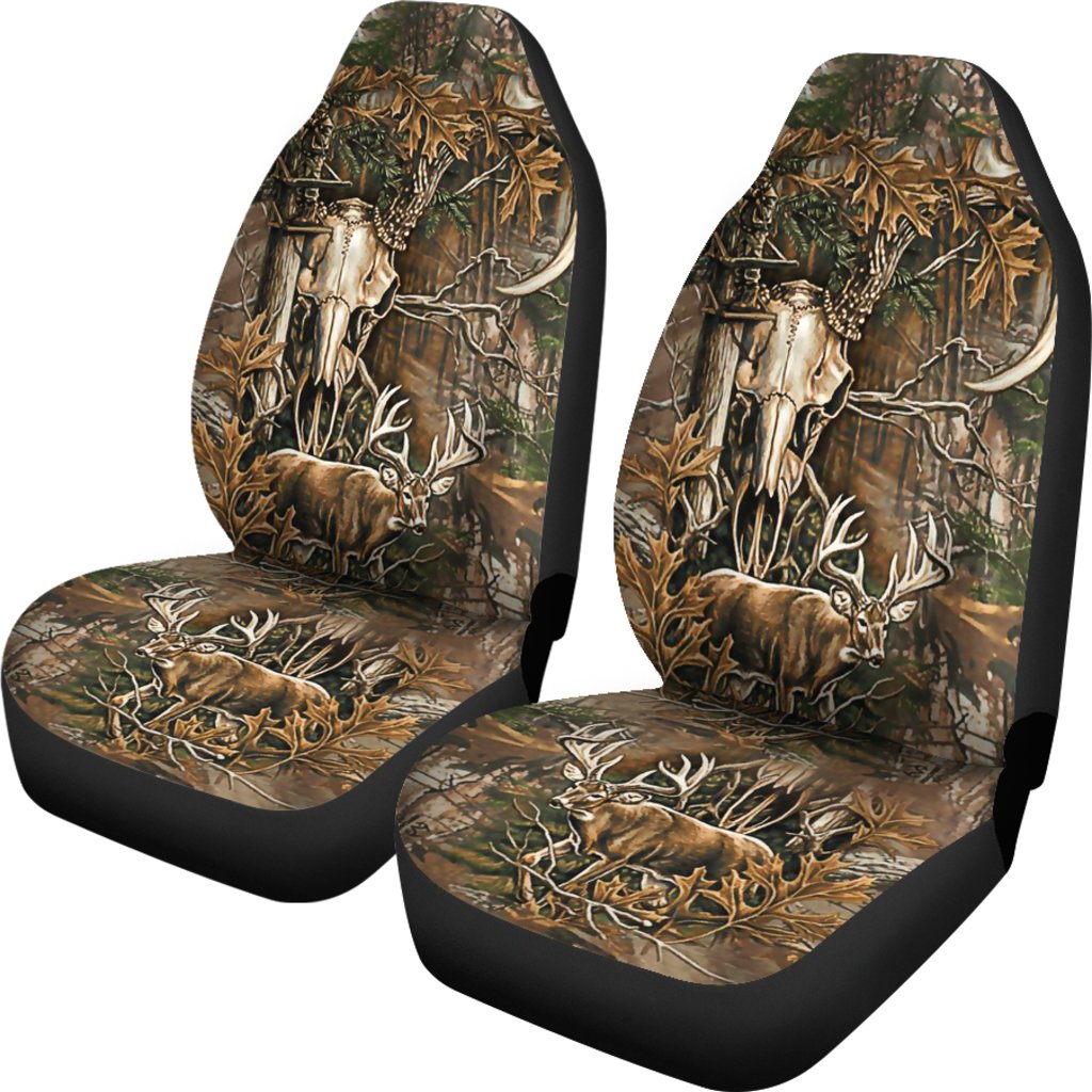 Deer Hunting Camo Pattern For Car Seat Covers, Front Carseat Covers Printed Deer Hunting