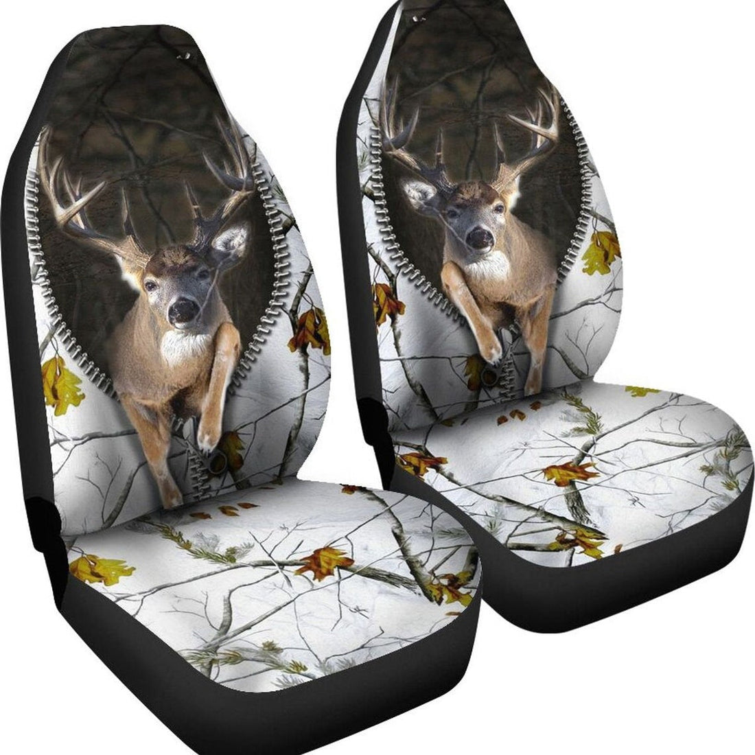 Deer Hunting Zipper Camo Front Car Seat Covers