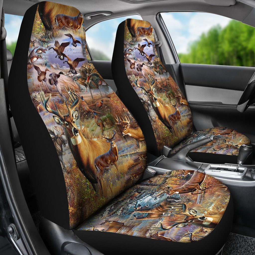 Camo Hunting Animals On Front Car Seat Covers