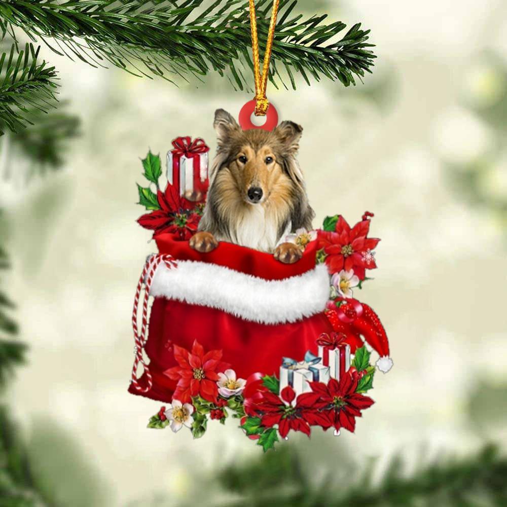 Scotch Collie In Gift Bag Christmas Ornament, Gift For Dog Lovers