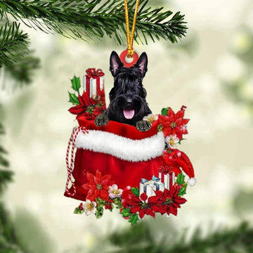 Scottish Terrier In Gift Bag Christmas Ornament, Gift For Dog Lovers