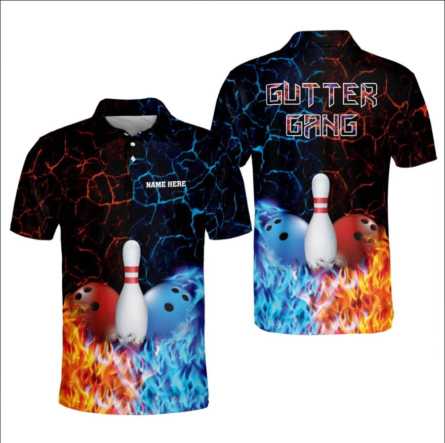 Flame Bowling King Gutter Gang King Pins Spare Me Polo Shirt for Men, Bowling team shirt, Gift for bowling player