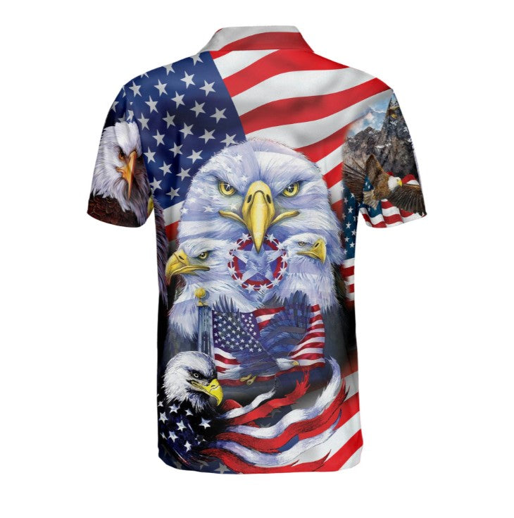 American Colorful Unique Eagle Short Sleeve Polo Shirt For Men, Independence polo shirt, 4th of july polo shirt