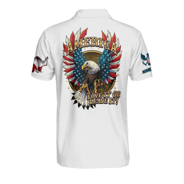 America Love It Or Leave It Eagle US Flag Polo Shirt, Independence polo shirt, 4th of July gifts