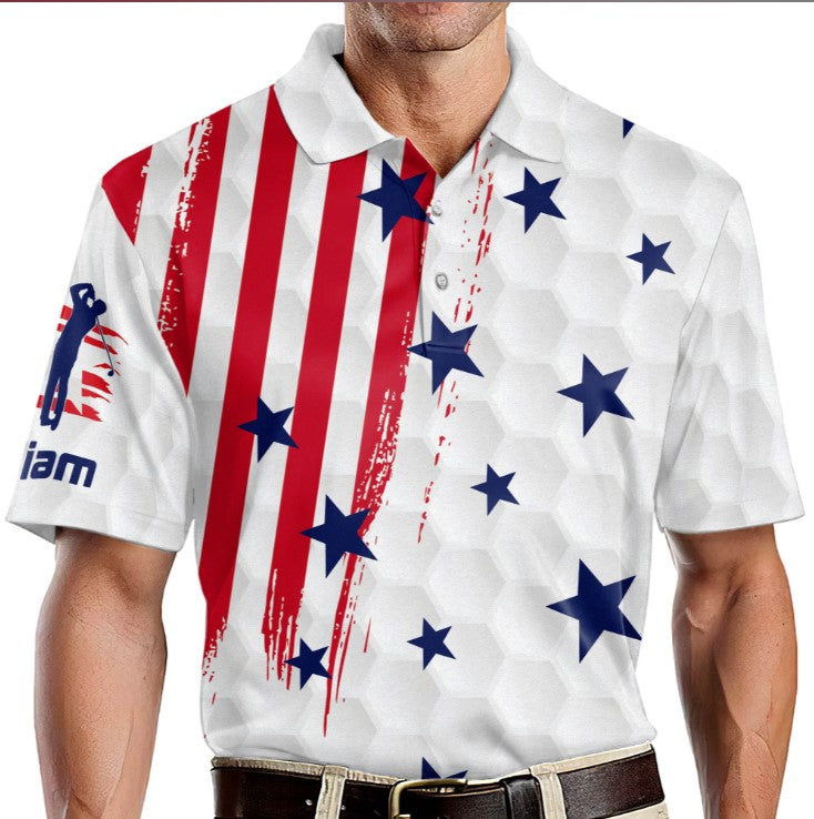 American Flag Golf Polo shirt, Personalized Polo Shirt for men, Golf player shirt, Golf player gifts