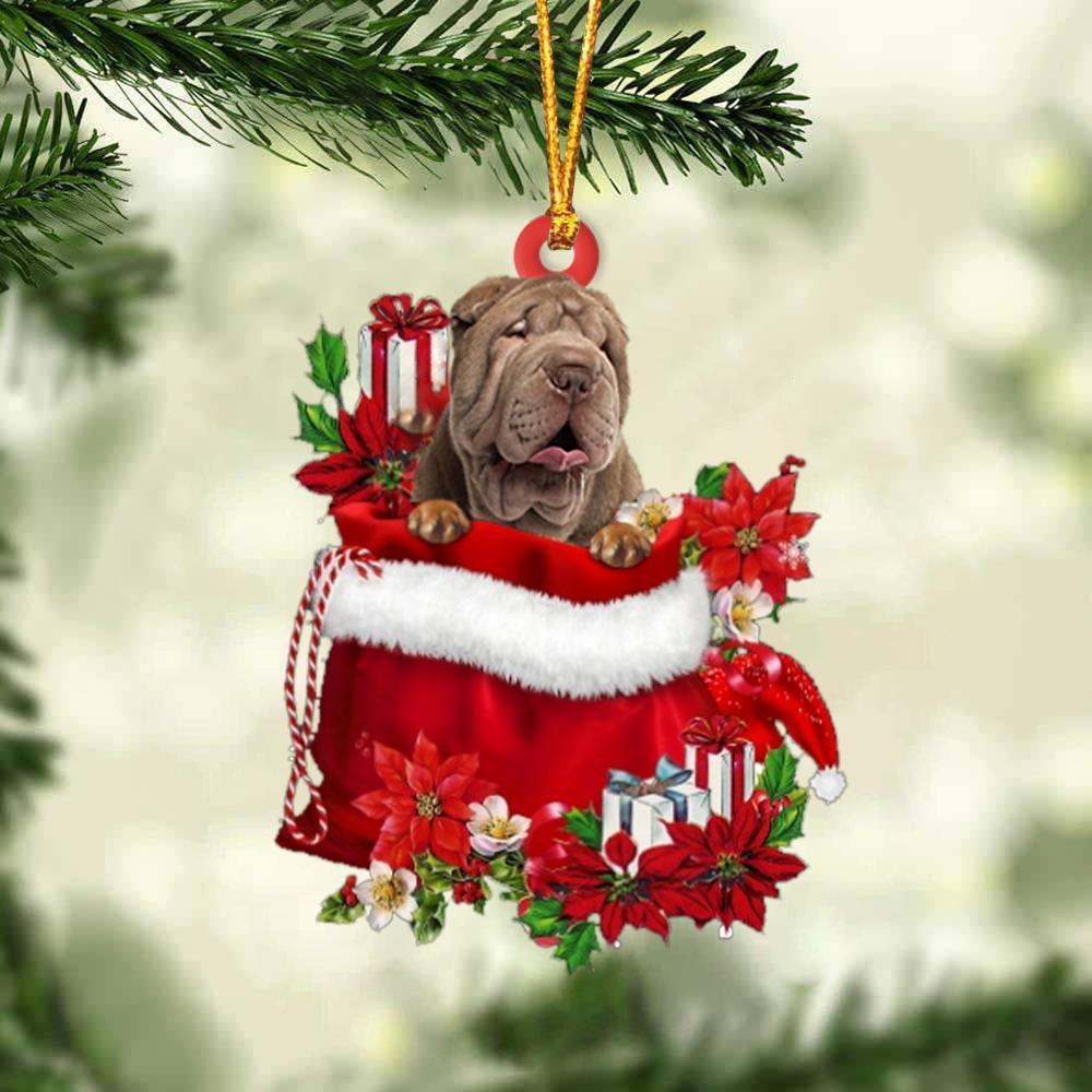 Shar Pei In Gift Bag Christmas Ornament, Gift For Dog Lovers
