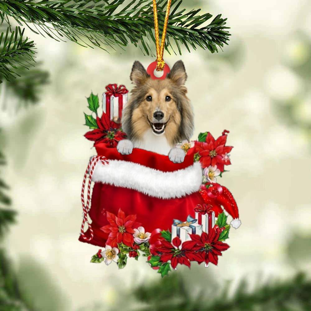 Shetland Sheepdog In Gift Bag Christmas Ornament, Gift For Dog Lovers
