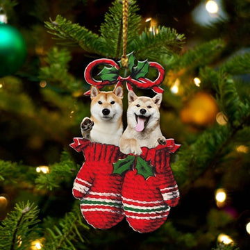 Shiba inu Inside Your Gloves Christmas Holiday Two Sided Ornament, Gift For Dog Lovers