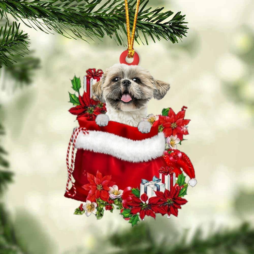Shih Tzu In Gift Bag Christmas Ornament, Gift For Dog Lovers