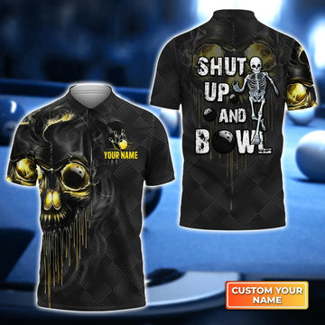 Shut Up And Bowl Golden Skull 3D Polo Shirt, Men's Polo Shirt, Polo Shirt for Sport Team Men Women