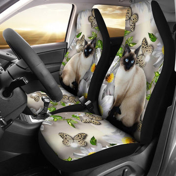 Siamese Cat Flower Butterfly Car Seat Covers, Car Seat Set Of Two, Carseat Covers, Automotive Seat Covers