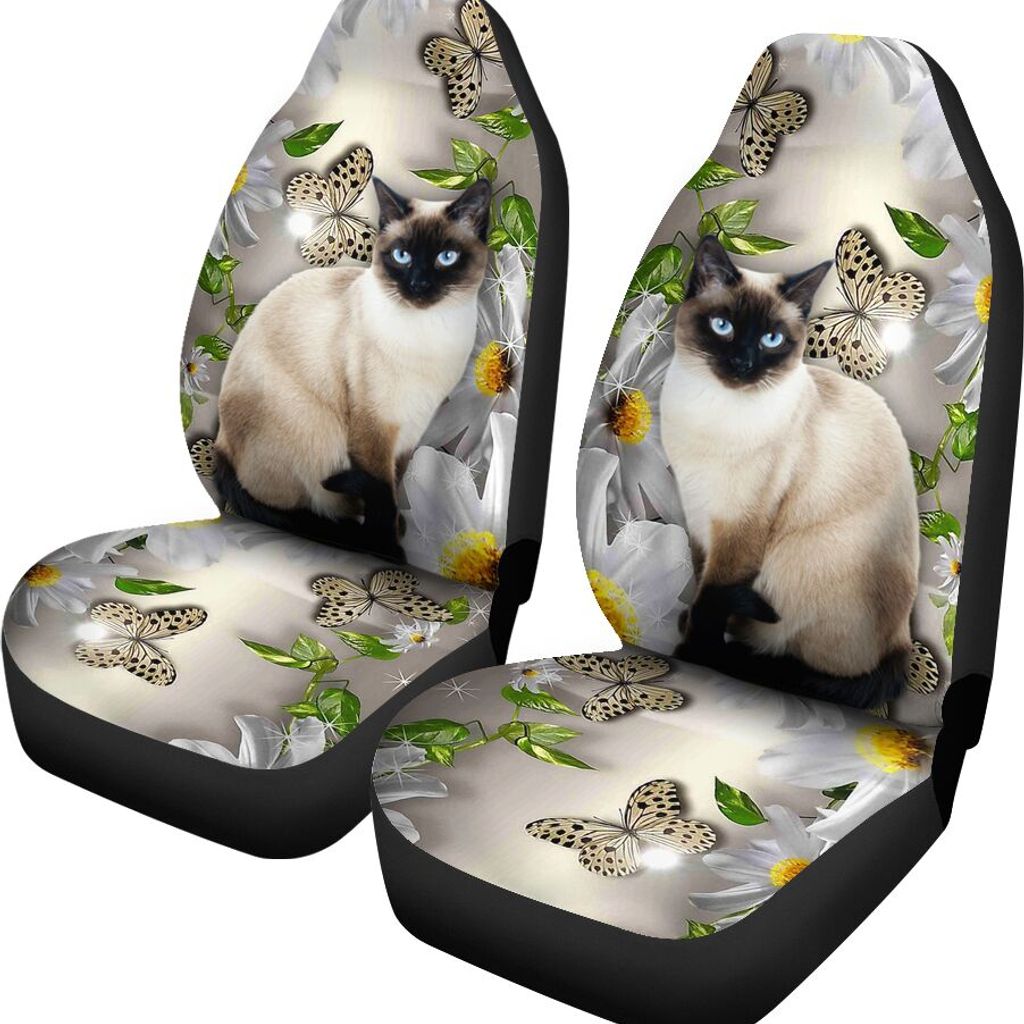 Siamese Cat Flower Butterfly Car Seat Covers, Car Seat Set Of Two, Carseat Covers, Automotive Seat Covers