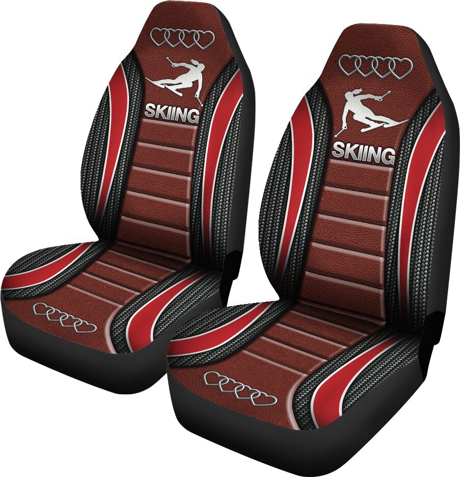 Skiing AD Heart Car Seat Covers, Car Seat Set Of Two, Carseat Covers, Automotive Seat Covers