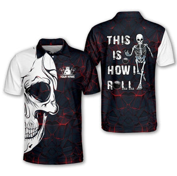 Skull How I Roll Mens Funny Bowling Polo Shirts Short Sleeve, Custom Polo shirt for Men