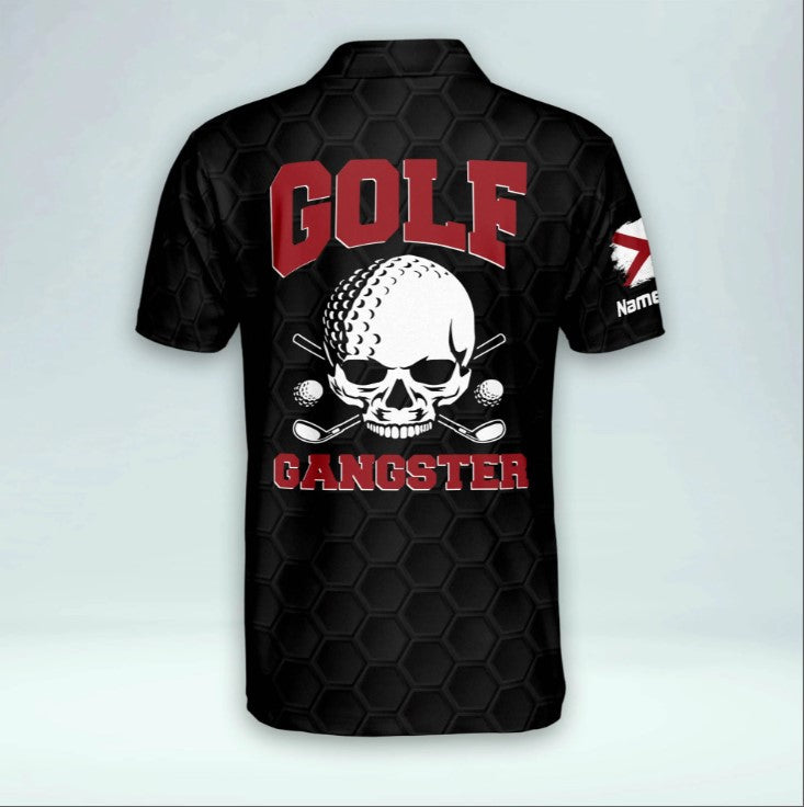 Skull golf gangster Polo Shirt, Personalized name Polo Shirt for men, Golf player shirt, Golf 3D apparel