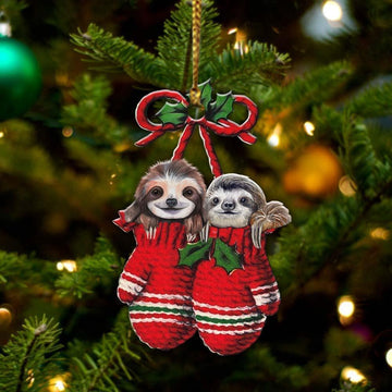 Sloth Inside Your Gloves Christmas Holiday Two Sided Ornament, Gift For Dog Lovers