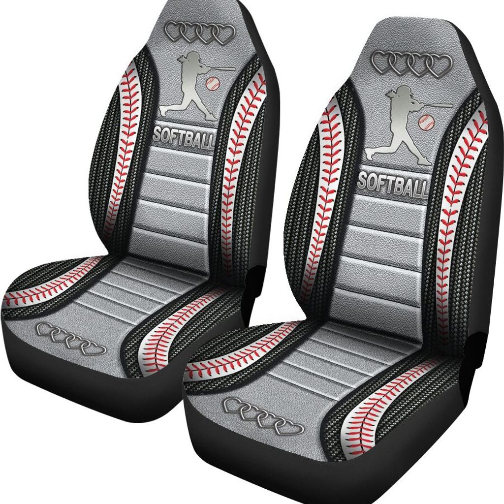 Softball AD Heart Car Seat Covers Version 2, Car Seat Set Of Two, Carseat Covers, Automotive Seat Covers