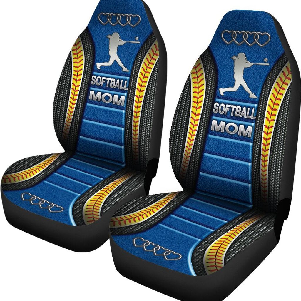 Softball Mom AD Heart Car Seat Blue Covers, Car Seat Set Of Two, Automotive Seat Covers