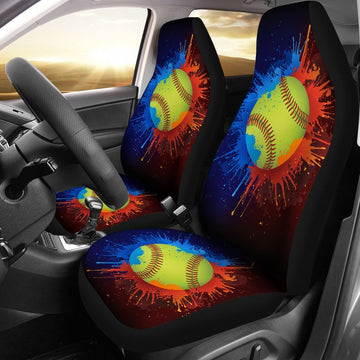 Softball Paint Splatter Car Seat Covers, Car Seat Set Of Two, Automotive Seat Covers, Carseat Covers