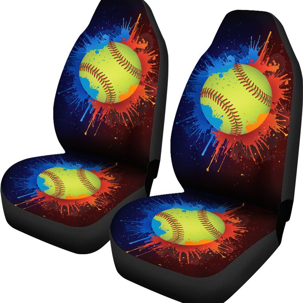 Softball Paint Splatter Car Seat Covers, Car Seat Set Of Two, Automotive Seat Covers, Carseat Covers