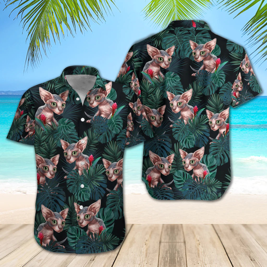 Sphynx Cat Tropical Hawaii Shirt Regular Fit Short Sleeve Casual Hawaiian Print Shirt