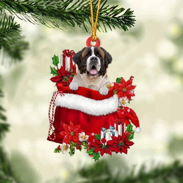 St Bernard In Gift Bag Christmas Ornament, Gift For Dog Lovers
