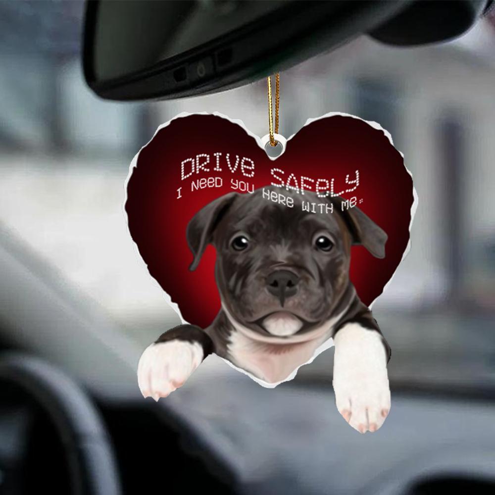 Staffordshire Bull Terrier2 Drive Safely Car Hanging Ornament, Gift For Dog Lover