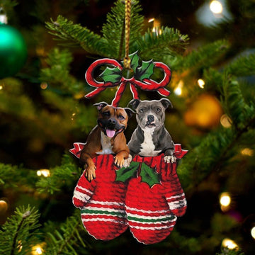 Staffordshire bull terrier Inside Your Gloves Christmas Holiday Two Sided Ornament, Gift For Dog Lovers