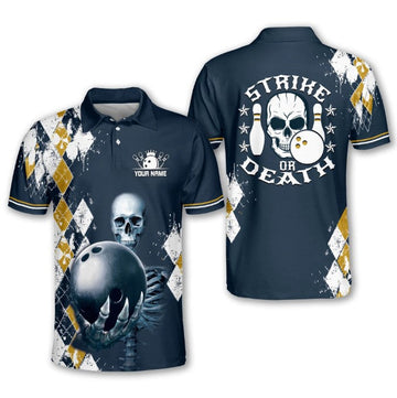 Strike or Death Mens Bowling Polo Shirts, bowling team shirt, Gift for bowling player