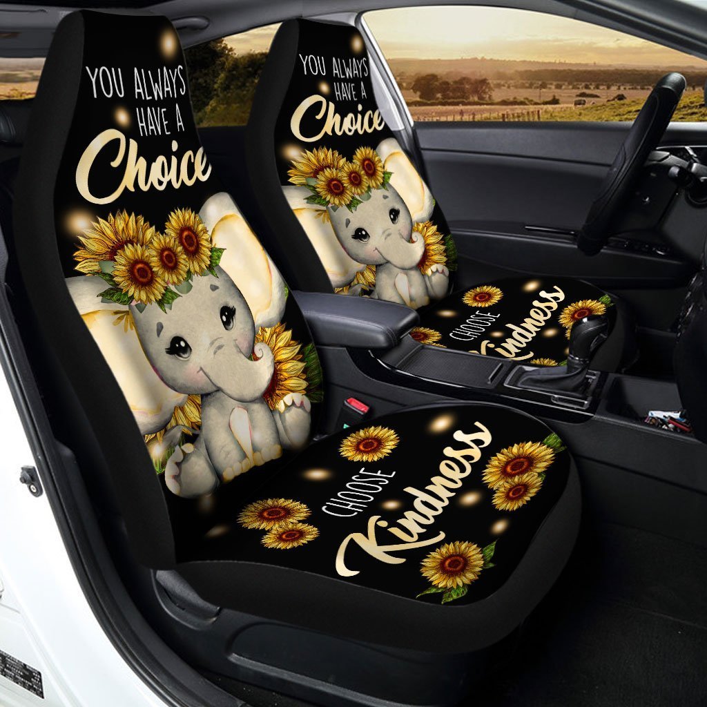 Sunflower Elephant Car Seat Covers Custom Elephant Car Accessories - Gearcarcover - 1