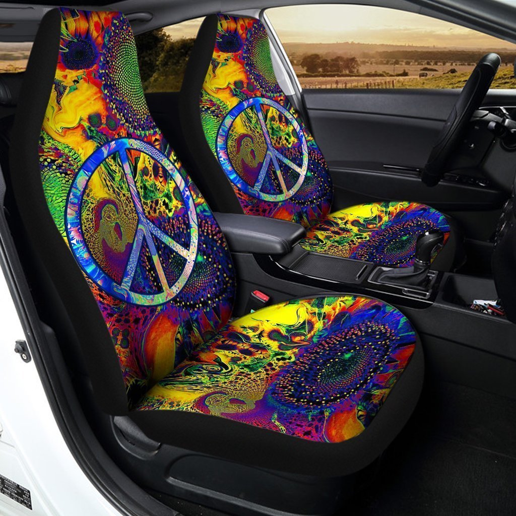 Sunflower Peace Car Seat Covers Custom Hippie Car Accessories - Gearcarcover - 1