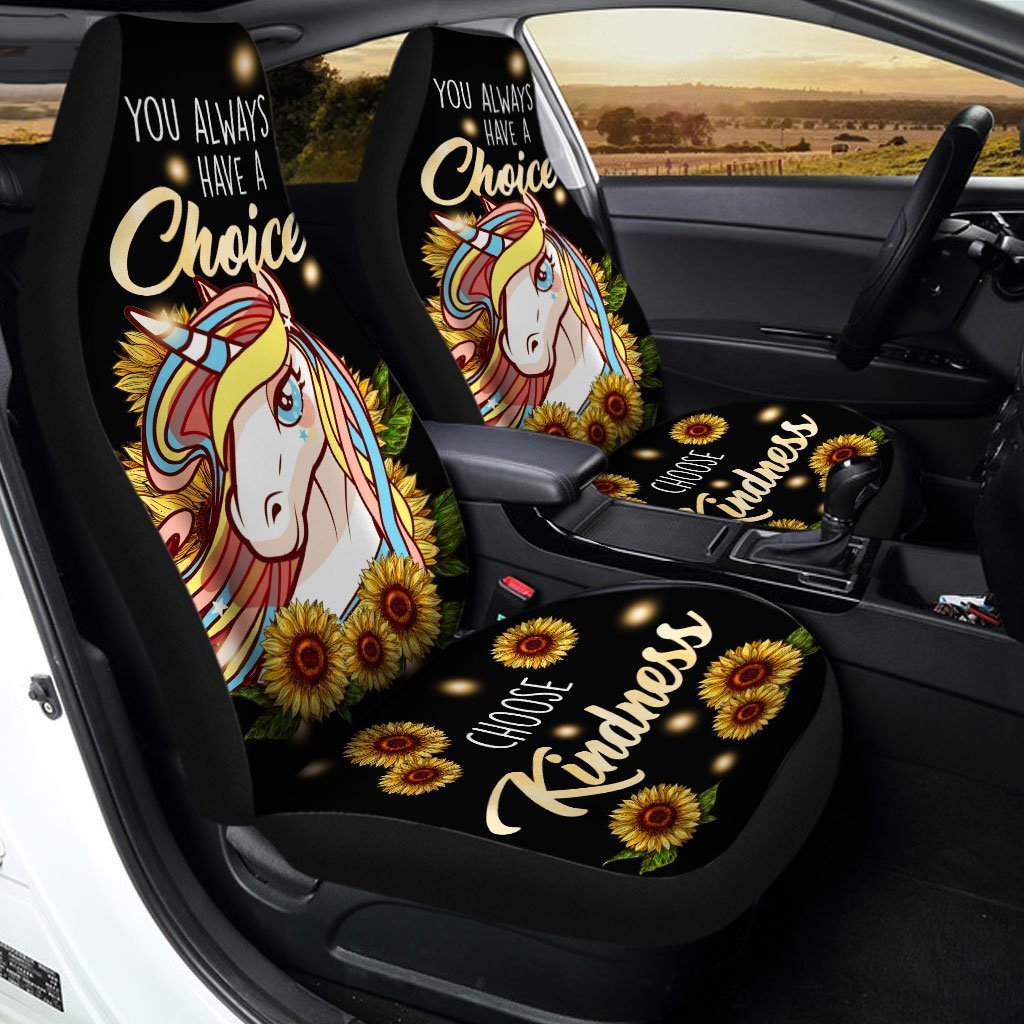 Sunflower Unicorn Car Seat Covers Custom Kindness Unicorn Car Accessories - Gearcarcover - 1