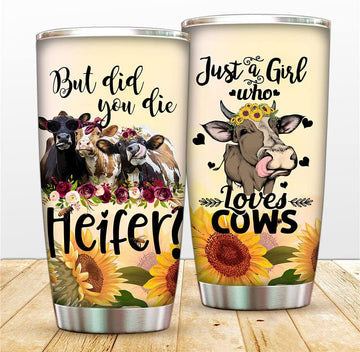 Sunflower Cow Tumbler,  Just A Girl Who Loves Cows Stainless Steel Animal Travel Cup