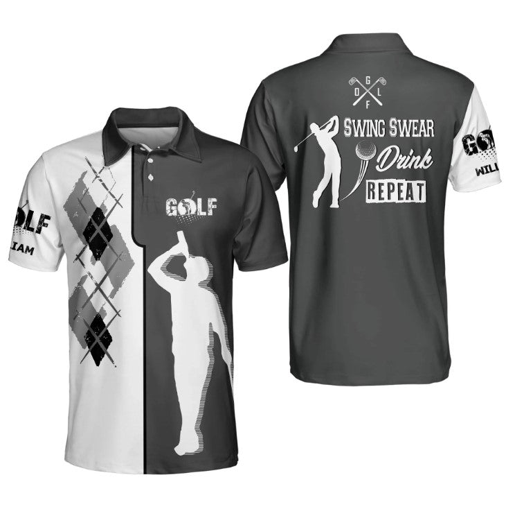 Swing Swear Drink Repeat Golf Polo Shirt, Golf shirt for men, Golf player gift